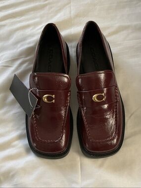 Coach Women’s Burgundy Loafers with Gold 'C' Accent